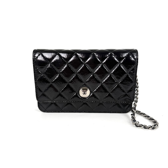 CHANEL Black Glazed Wallet on Chain Crossbody WOC Bag - Picture 1 of 12